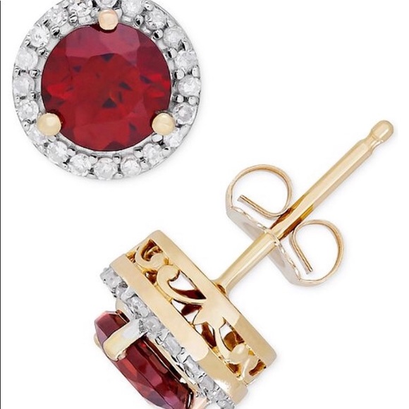 Macy’s birthstone and diamond halo stud earrings - Picture 3 of 3